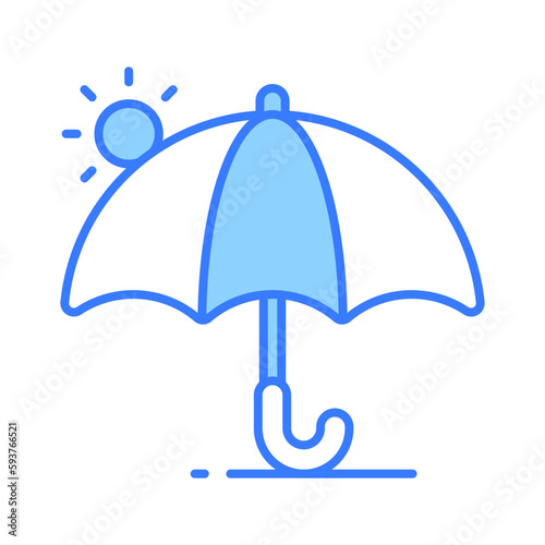 An umbrella icon represents protection from rain or sun, modern vector of sunshade