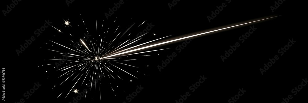 Obraz premium Simple design of Shooting star, illustration, black background. AI generative