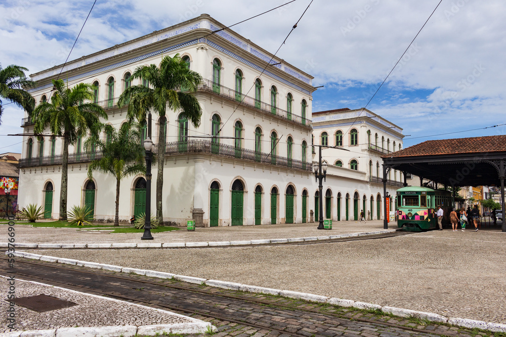 Casarão do Valongo - SANTOS, SP, BRAZIL - APRIL 09, 2023: Casarão do Valongo, built in the mid-19th century and listed by CONDEPHAAT, houses the Pelé Museum, dedicated to the greatest football player 