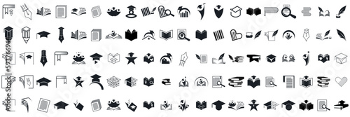 Set of creative icon study bookstore logo design template vector