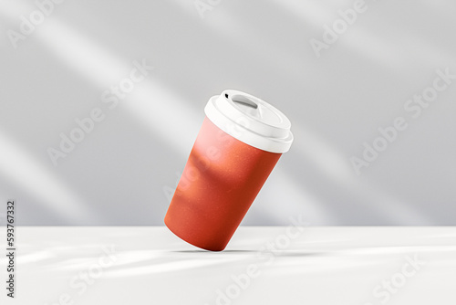 Red paper coffee cup with white lid photo