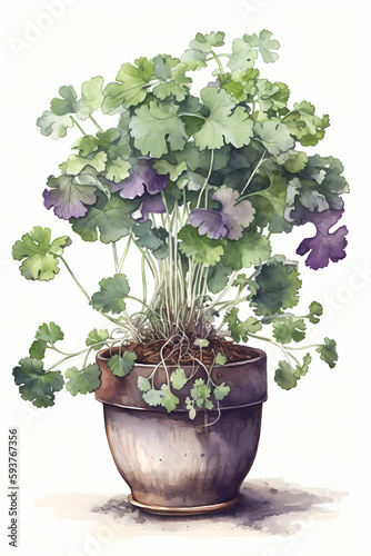 Botanical Watercolor Illustration of Turnip in Pot. Generative AI