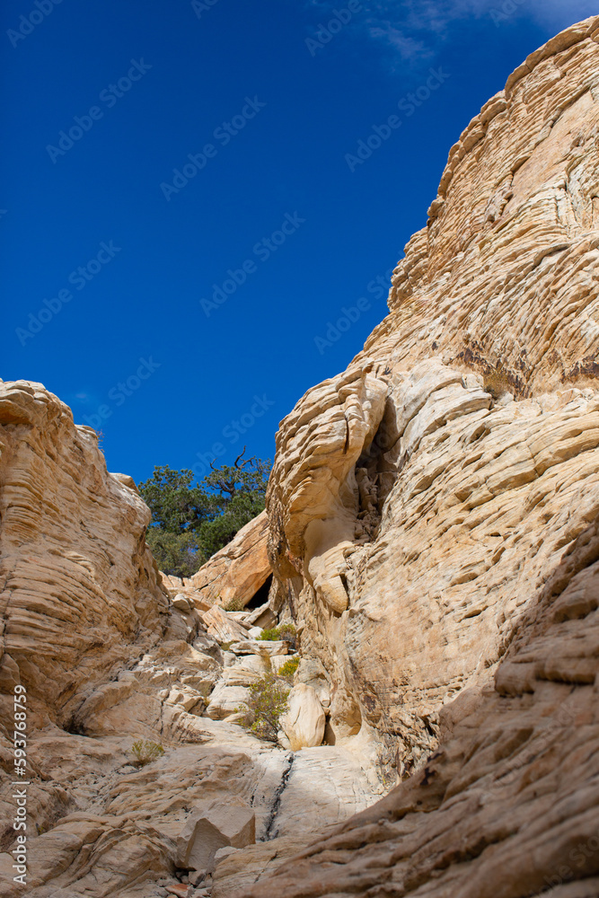 Sandstone rock formation from below