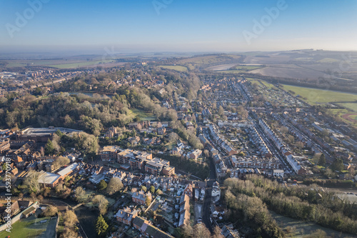 beautiful aerial view of the historical city, Winchester, Hampshire, England
