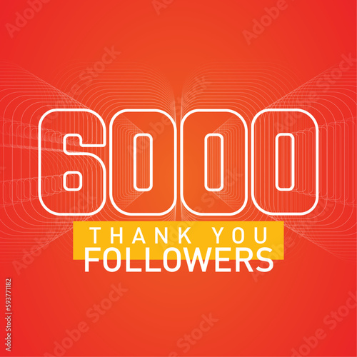 Thank you 6000 followers numbers postcard set. Congratulating gradient flat style gradient thanks image vector illustration isolated background. Template for internet media and social network.