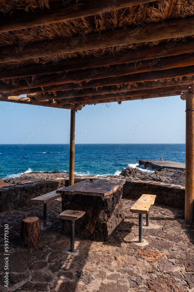 Recreational area for barbecues at the Orchilla Pier on the southwest coast of El Hierro. Canary Islands
