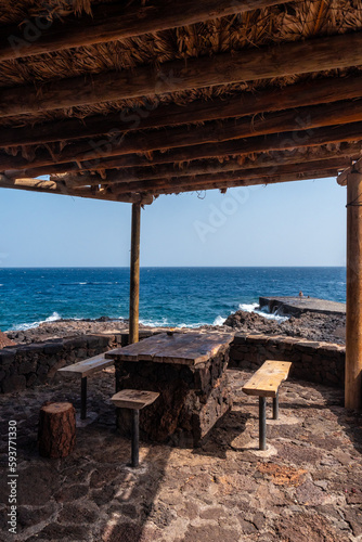 Recreational area for barbecues at the Orchilla Pier on the southwest coast of El Hierro. Canary Islands