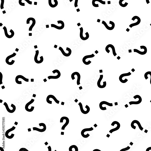 Question mark seamless pattern. Repeating interrogation patern. Black simple quastion on white sample background. Repeated modern wallpaper guess for design prints. Repeat swatch. Vector illustration photo