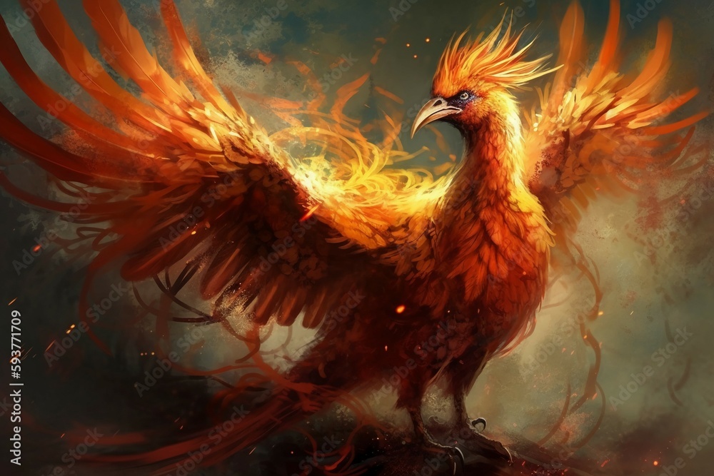 Fototapeta premium art illustration of rebirth of phoenix firebird. AI generative