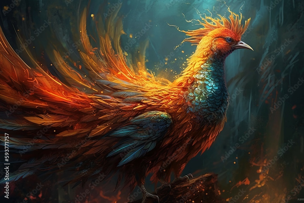Fototapeta premium art illustration of rebirth of phoenix firebird. AI generative
