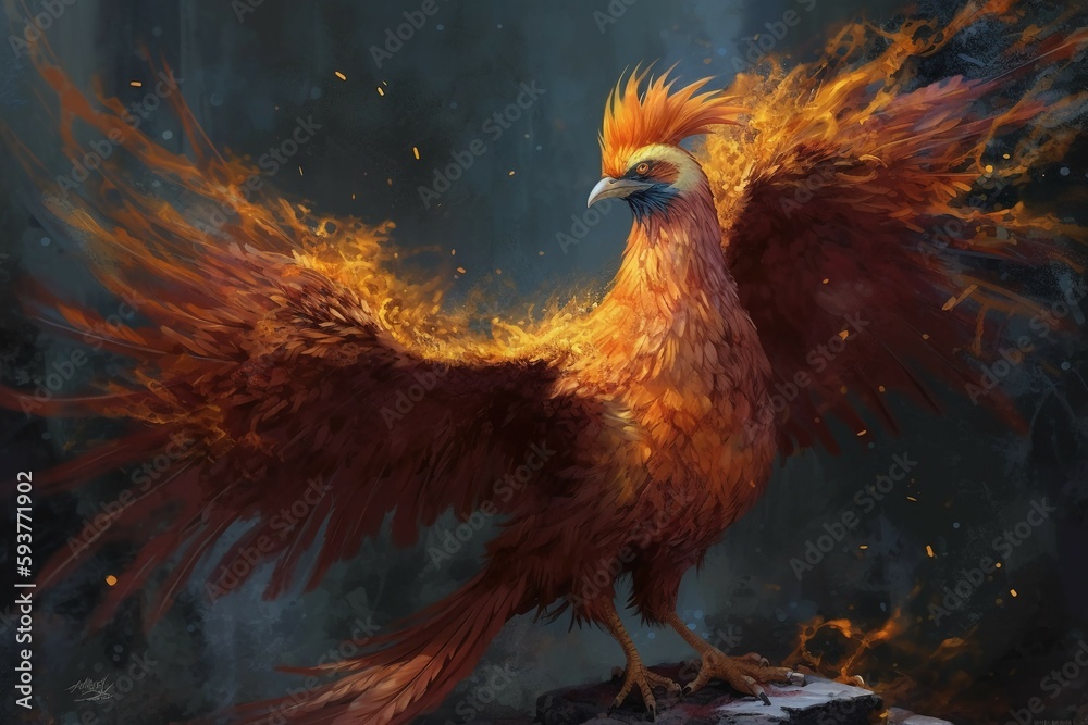 Fototapeta premium art illustration of rebirth of phoenix firebird. AI generative