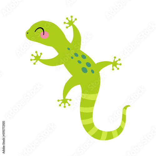 Happy Green Lizard with Tail and Paws Crawling Vector Illustration