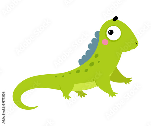 Happy Green Iguana Animal with Long Tail Vector Illustration