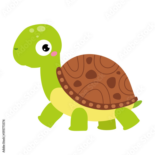 Happy Green Turtle Animal with Carapace Walking Vector Illustration