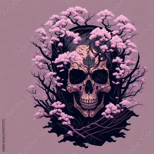 Skull in the cherry tree (generated by AI)