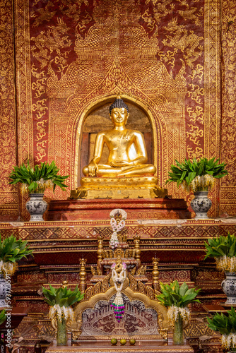 The Phra Buddha Sihing statue in the Viharn Lai Kham at Wat Phra Singh   Chiang Mai   Thailand