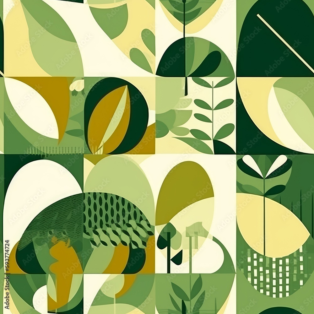 Fototapeta premium Minimalist Green Vector Pattern with Leaves and Plants