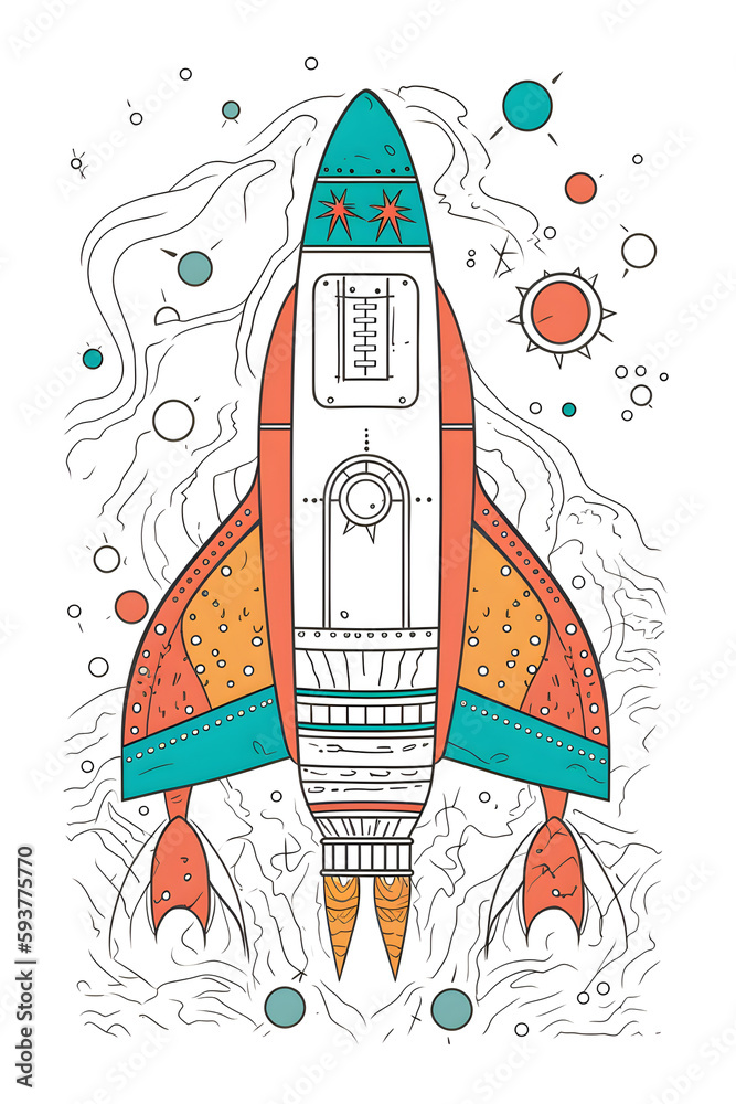 Coloring page. Space and planets. Generative AI Image. Coloring page. Space and planets. Generative AI Image.