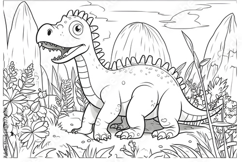 Colouring pages  dinosaur  black and white Generative AI Image.