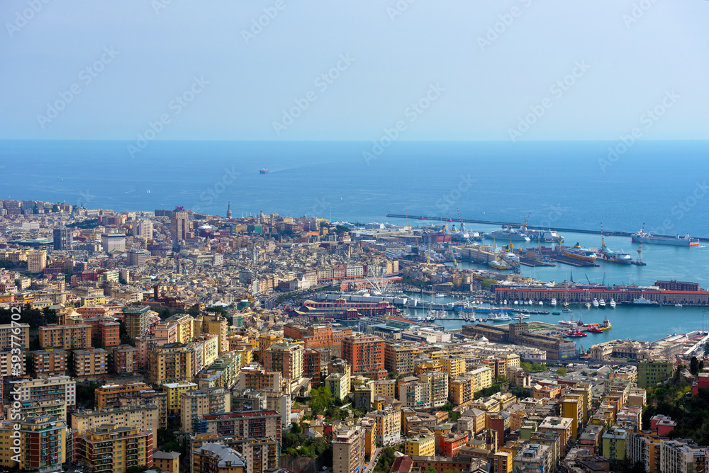  urban panorama of Genoa and its port Genoa Italy