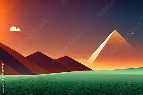 Abstract landscape poster mid century mountain background