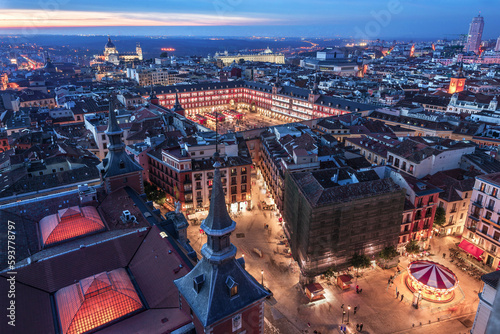 Aerial View of Plaza Mayor at night in Madrid photo