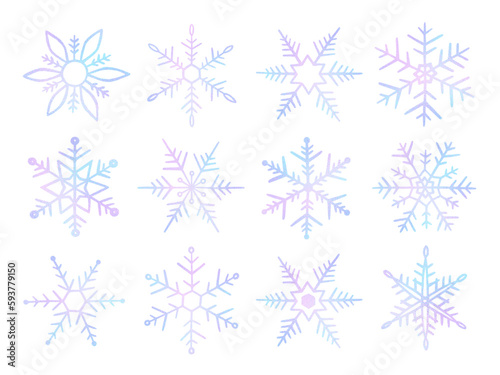 Set snowflakes hand drawn. Cute neon snow isolated on white background. Collection drawing ice crystal for design winter print. Hands drawn snowflakes isolated on whit background. Vector illustration
