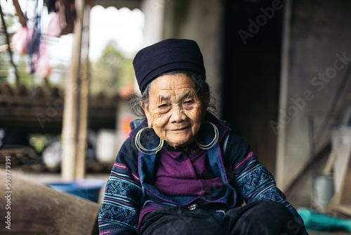 Hmong older woman in traditional clothing. Local people photo