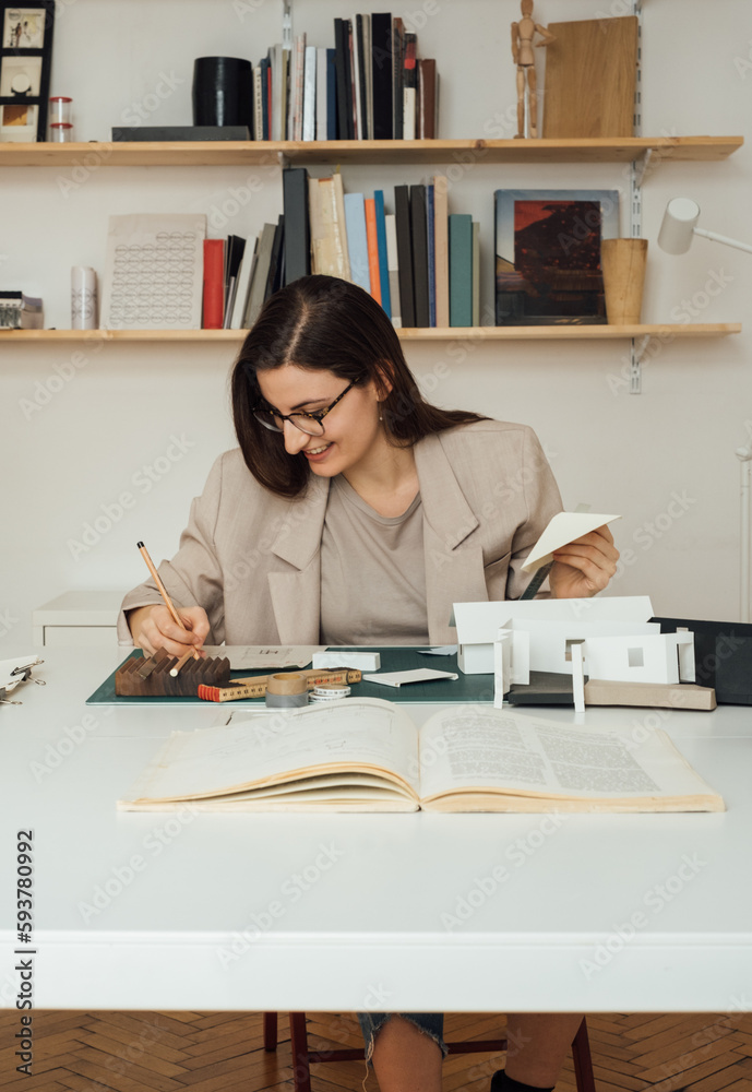 Female Architect Working in Studio Female Architect Working in Studio