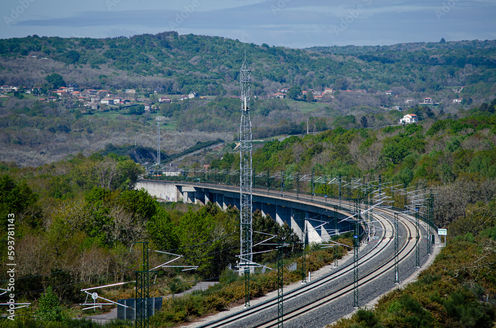 view of a curve on a high-speed railroad track, Spain.