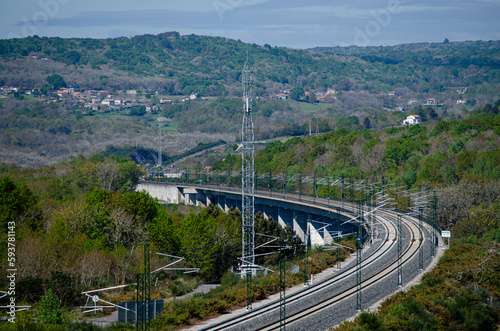 view of a curve on a high-speed railroad track, Spain.