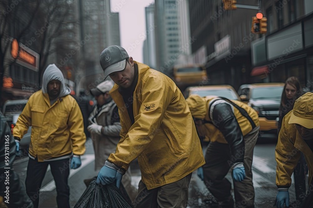 Fototapeta premium Volunteers cleaning the streets of trash and pollution