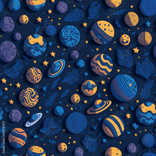 seamless pattern with planets and stars