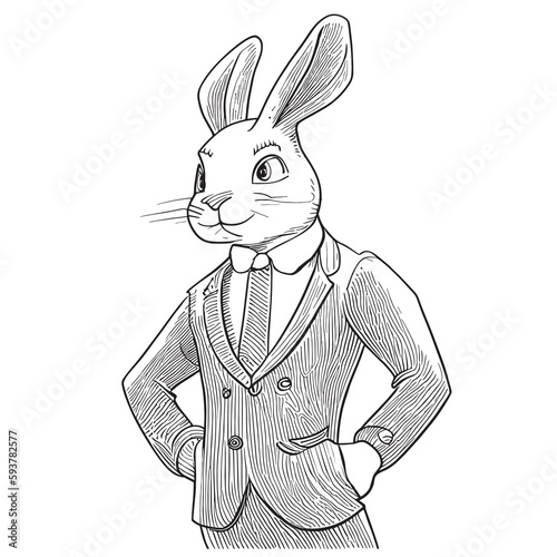 Dspper bunny businessman hand drawn sketch illustration