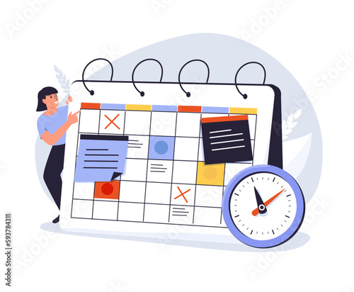 Schedule management illustration set. Characters planning and organizing work tasks, making calendar appointments