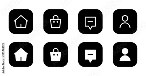 Home, shop, inbox, and profile icon vector. Social media menu ui concept