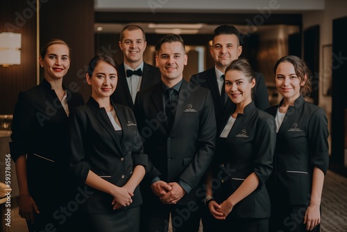 Fotografia Advertising portrait shot of a hotel staff team standing together in a hotel and they look at the camera
