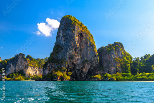 Huge cliff rocks in azure water, Railay beach, Ao Nang, Krabi, Thailand © Eagle2308