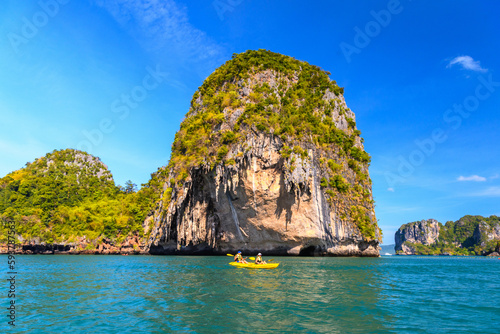 Huge cliff rock in azure water  Ko Rang Nok  Ao Phra Nang Beach  Ao Nang  Krabi  Thailand