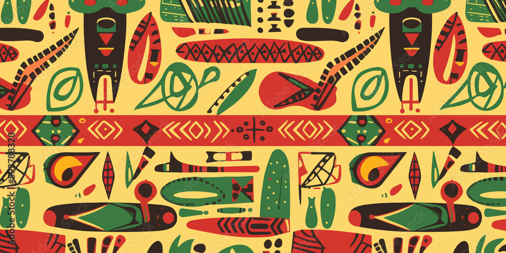 Hand drawn tribal seamless pattern for Juneteenth