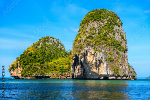 Huge cliff rock in azure water  Ko Rang Nok  Ao Phra Nang Beach  Ao Nang  Krabi  Thailand