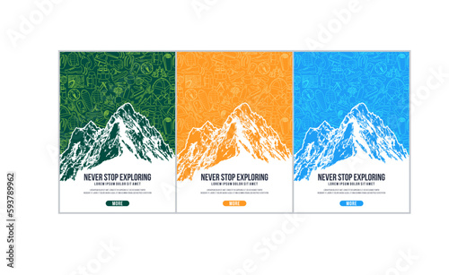 Mountaineering gear background.Travel equipment, accessories, clothes, etc. for trekking, hiking, camping, mountaineering, alpinism. 