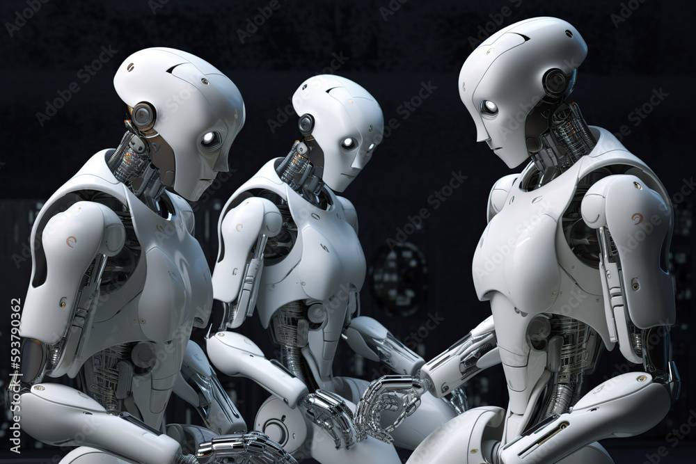 Obraz premium robots interacting Generative AI 