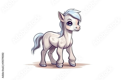 cute blue-haired pony standing on a white background. Generative AI