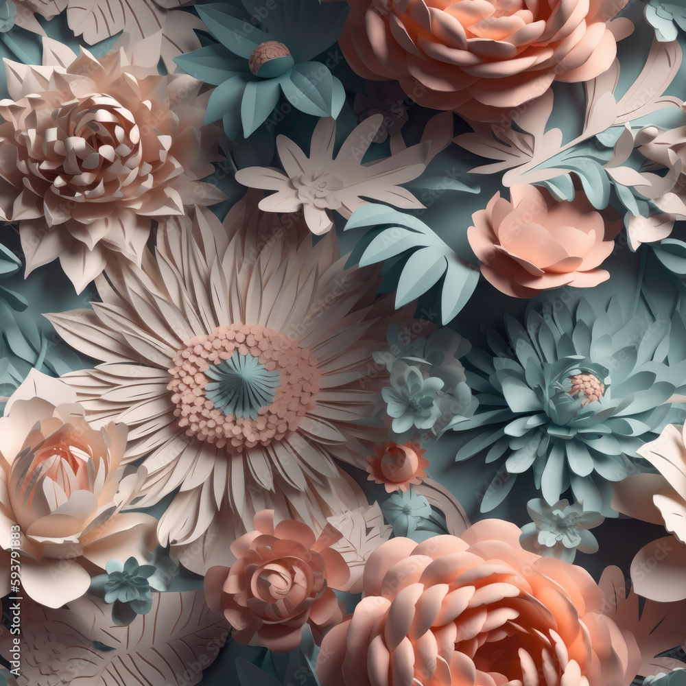 seamless 3D paper cut out flower design generative AI