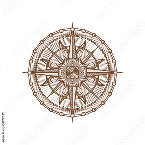 Vintage compass wind rose, medieval nautical navigation sign. Vector windrose of old map compass, antique cartography symbol of nautical star with north, south, east and west directions, marine travel