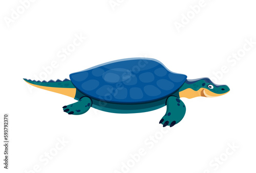 Cartoon Henodus dinosaur character. Paleontology sea reptile or dinosaur, isolated Mesozoic era extinct turtle. Prehistoric aquatic animal or creature vector comic personage with shell armor
