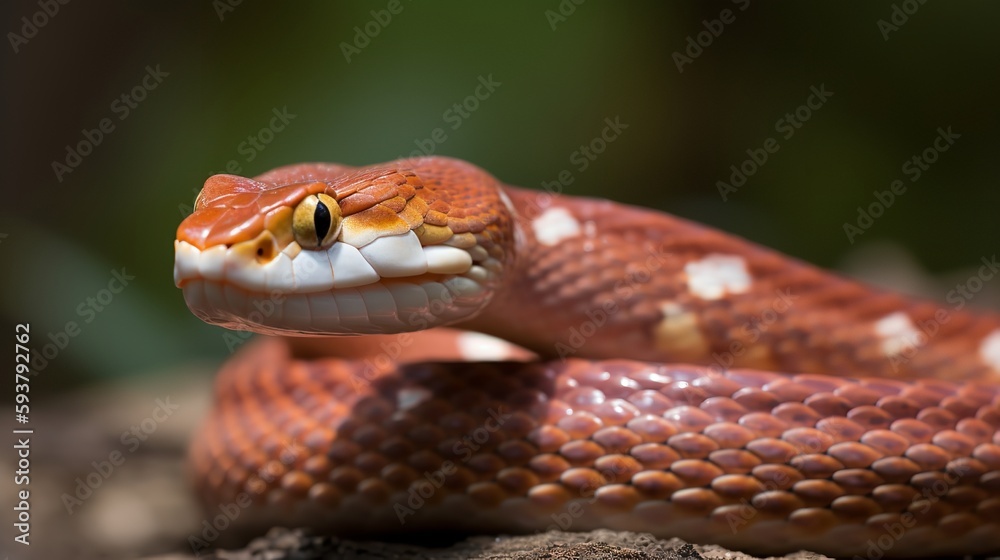 Fototapeta premium A close-up of a corn snake, its head lifted and tongue flicking out
