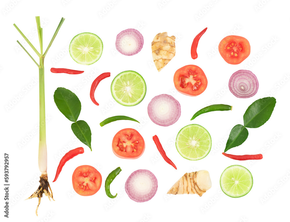 Herbs and vegetables are used to make Tom Yum soup on tranparent background. Herbs and vegetables are used to make Tom Yum soup on tranparent background.