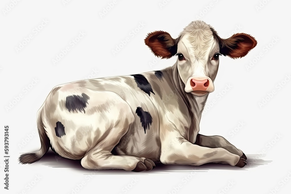 resting cow in a monochromatic style. Generative AI
